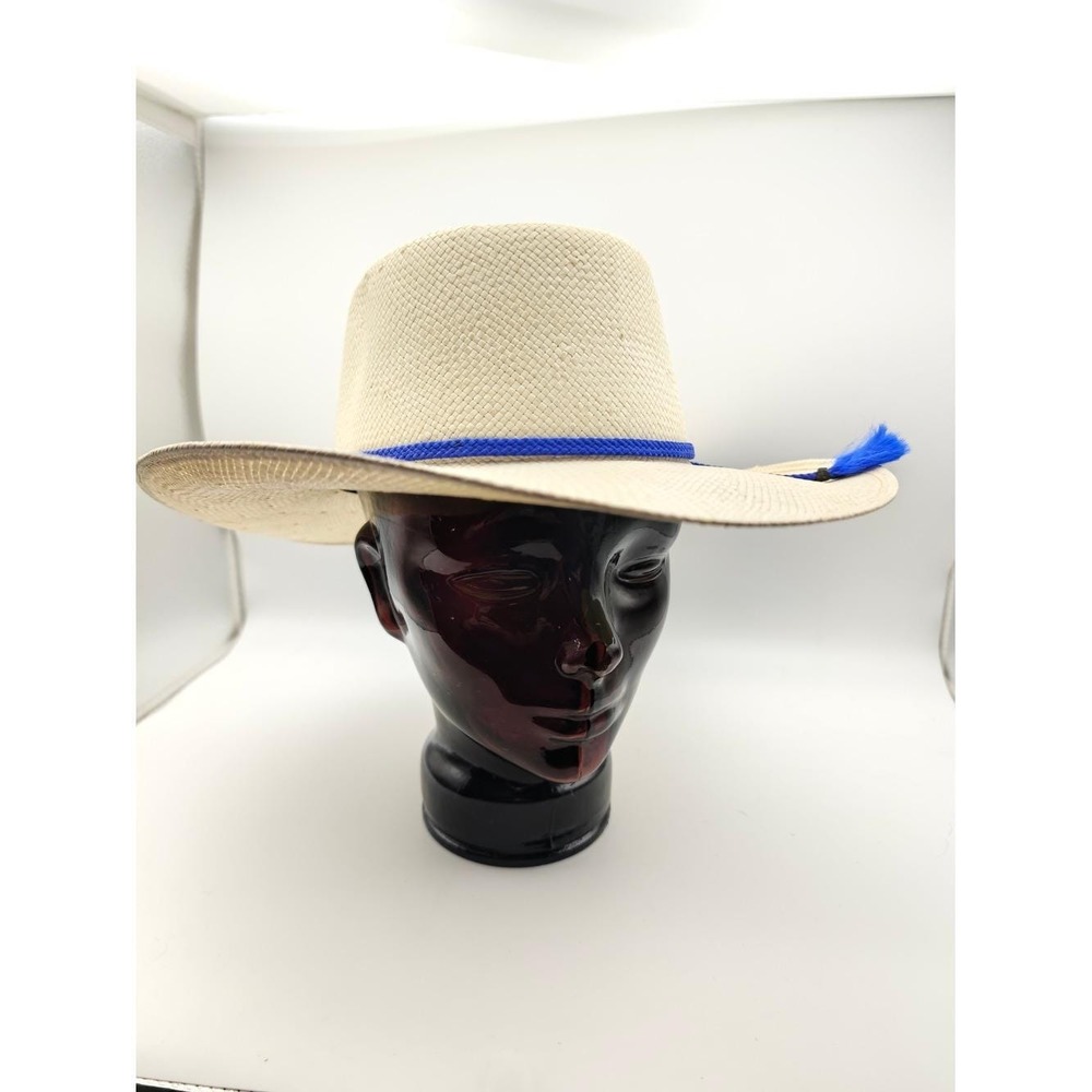 Stetson Natural Handwoven Straw Western Hat Blue Braided Band Tassel Mens Womens